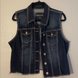 Maurices Dark Blue Denim Vest with Stitching Maurices plus size 1